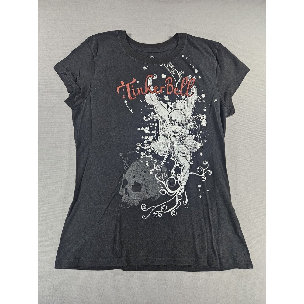 Disney Tinkerbell Shirt Black Pixie Hollow Skull Graphic Edgy Grunge Junior XXL